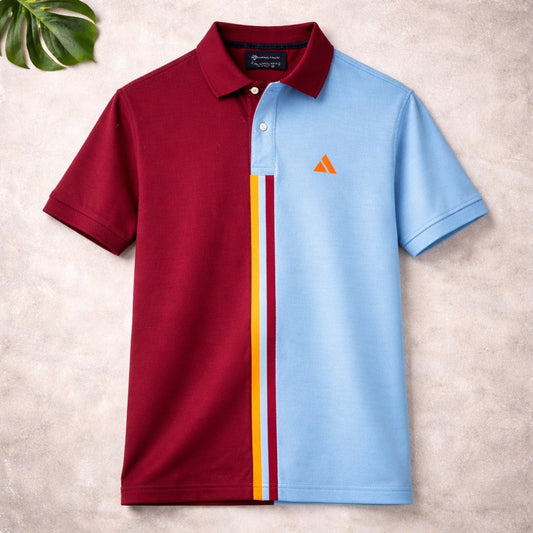 Premium Dual Tone Polo T-Shirt (Maroon & Sky Blue)