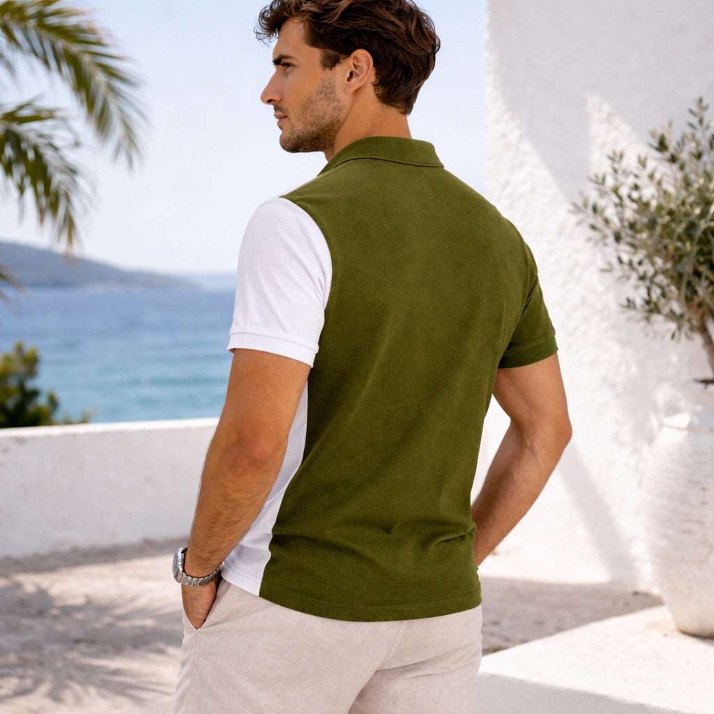 Premium Dual Tone Cotton Polo T-Shirt for Men | Olive Green & White