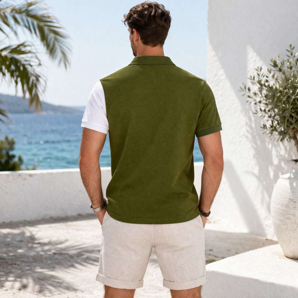 Premium Dual Tone Cotton Polo T-Shirt for Men | Olive Green & White