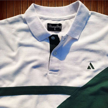 White & Pine Green 3-Stripe Polo T-Shirt