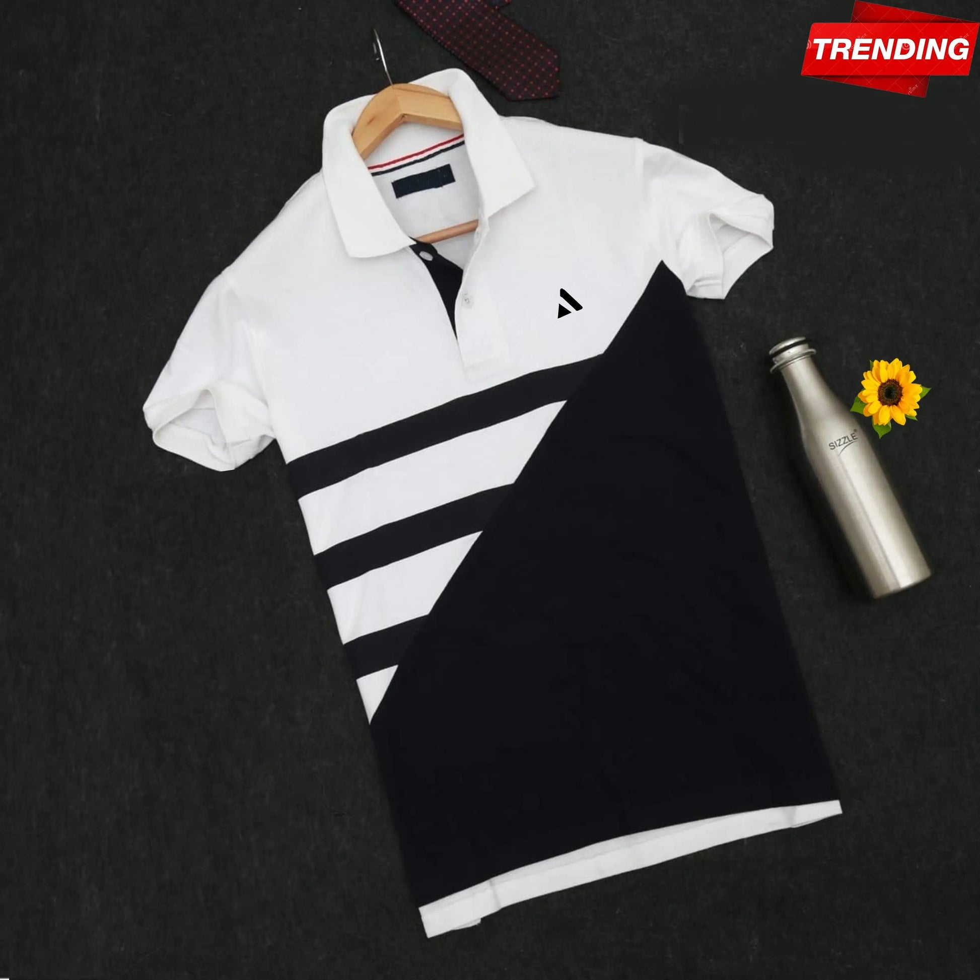 White & Black 3-Stripe Polo T-Shirt