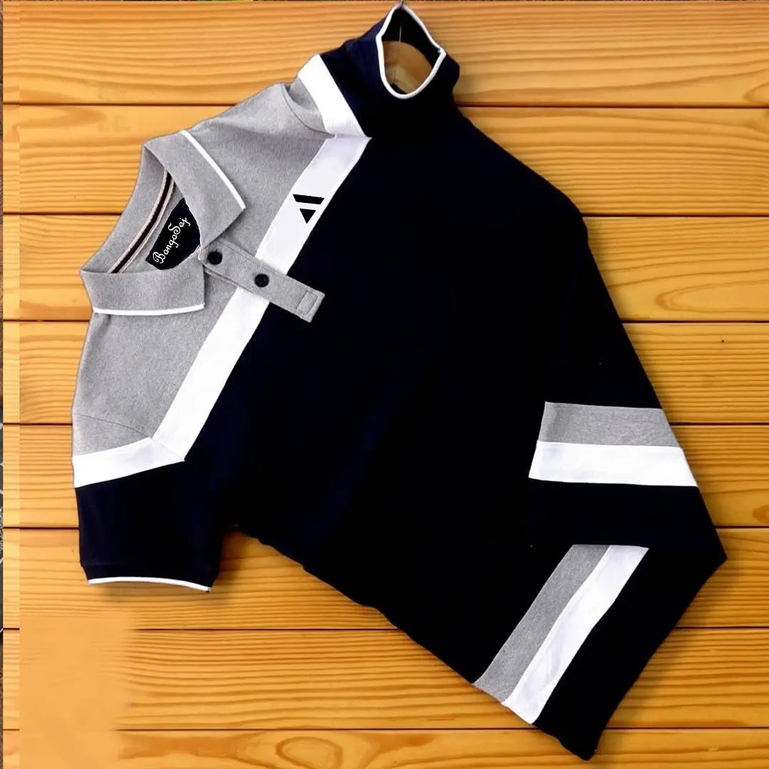 White & Black Double stripe Polo T-Shirt