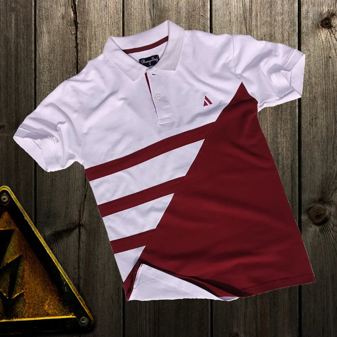 White & Maroon 3-Stripe Polo T-Shirt