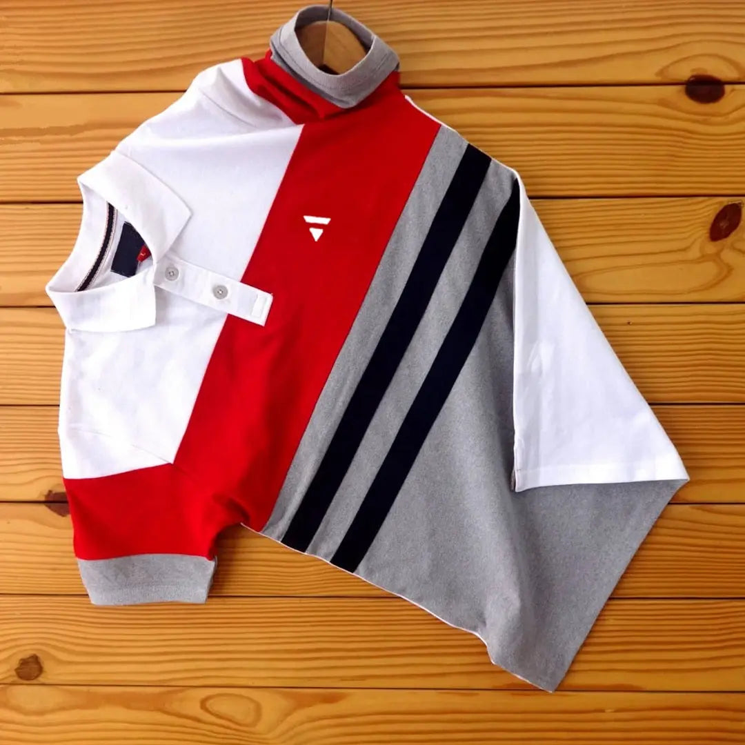 White Red & Grey Polo T-Shirt with Black Stripe