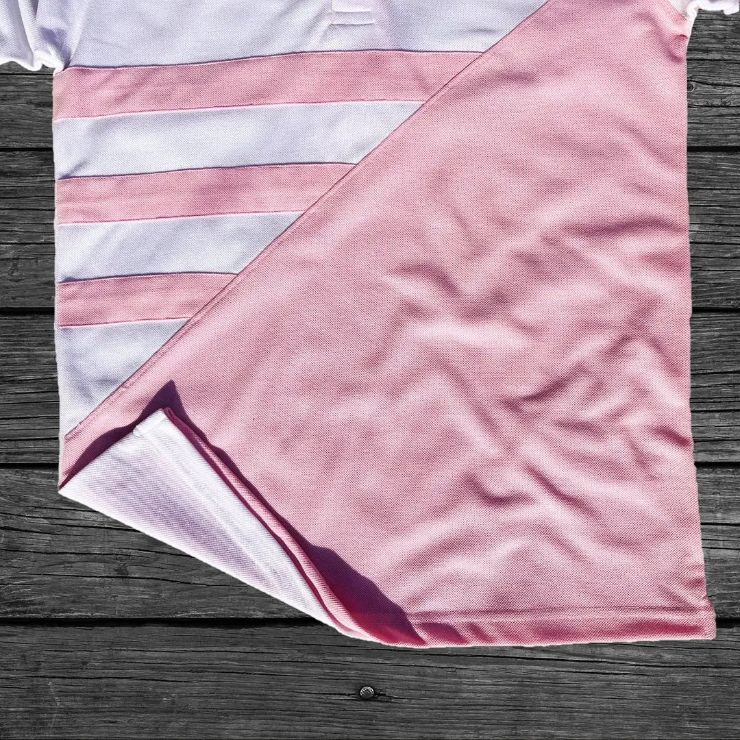 White & Rose Pink 3-Stripe Polo T-Shirt