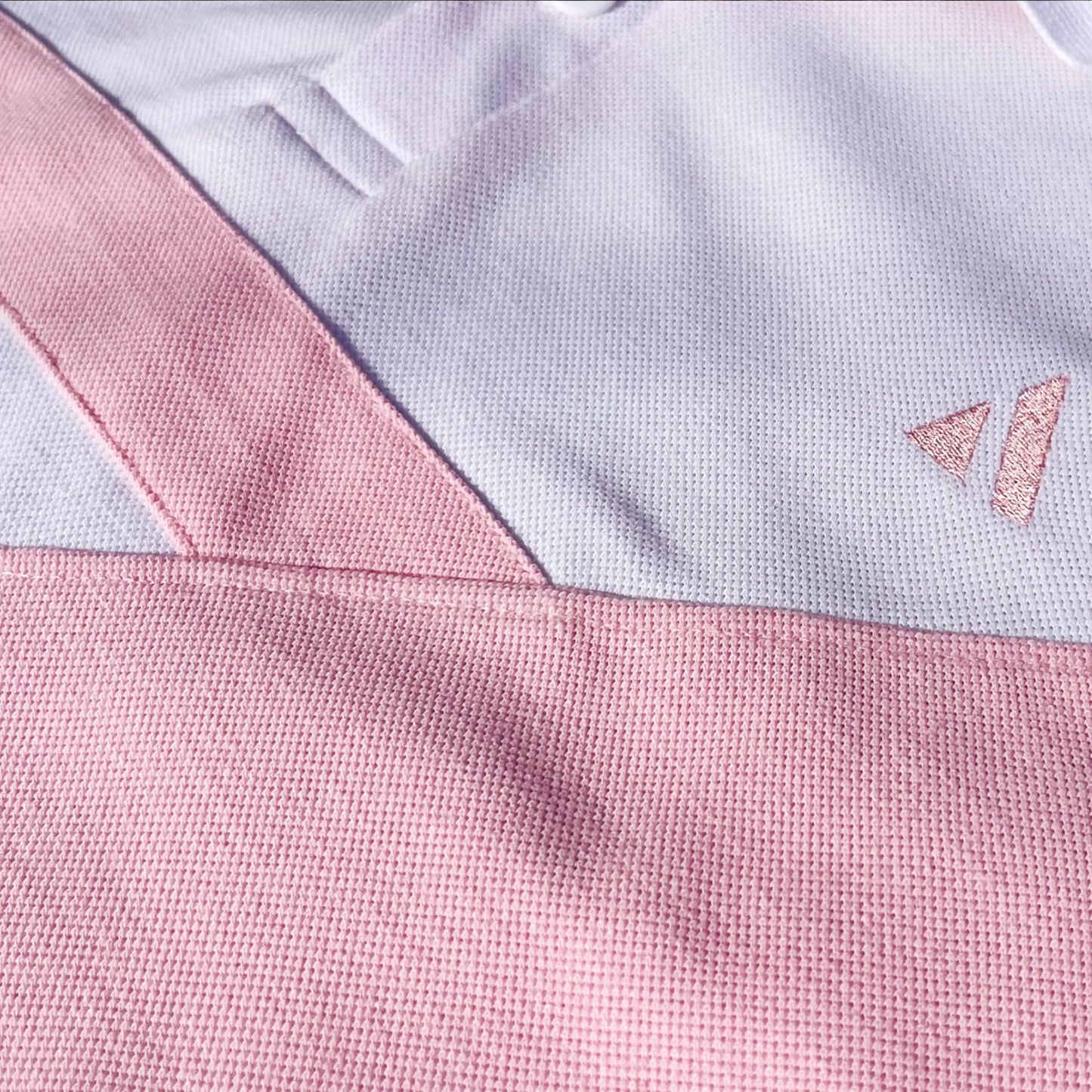 White & Rose Pink 3-Stripe Polo T-Shirt