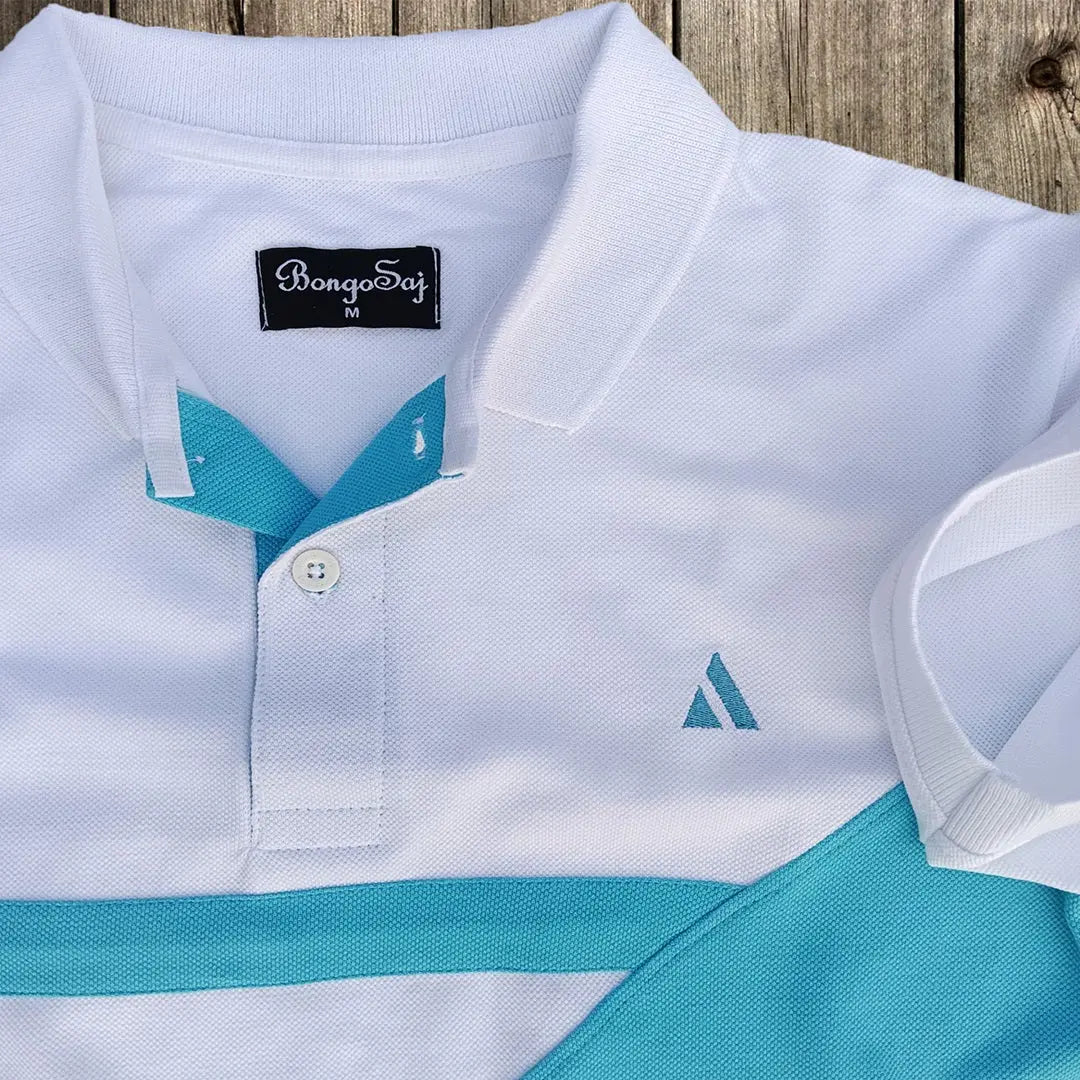 White & Sky Blue 3-Stripe Polo T-Shirt