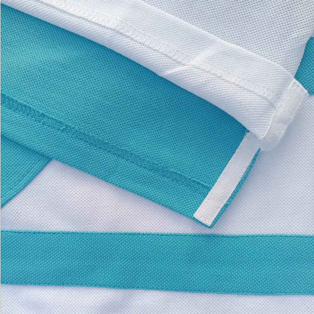 White & Sky Blue 3-Stripe Polo T-Shirt