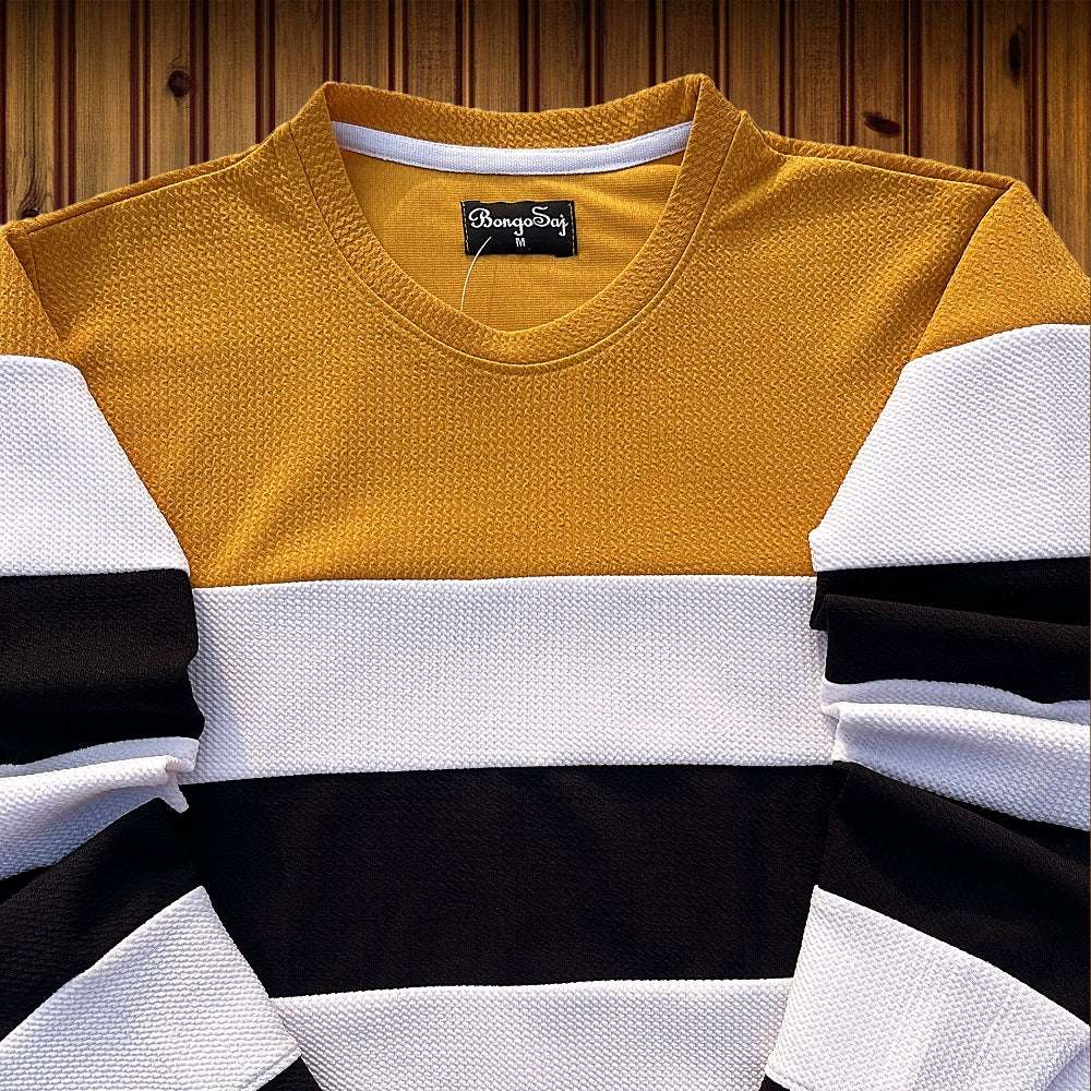 Winter Full sleeve T-Shirt Saffron Yellow White with Black