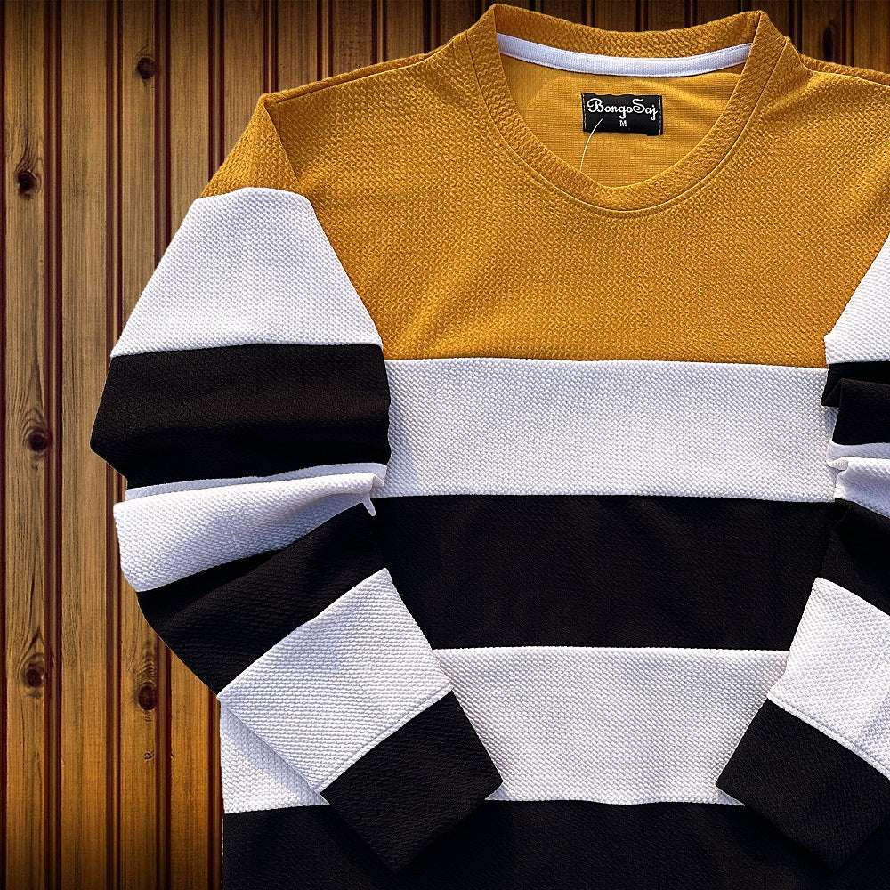 Winter Full sleeve T-Shirt Saffron Yellow White with Black