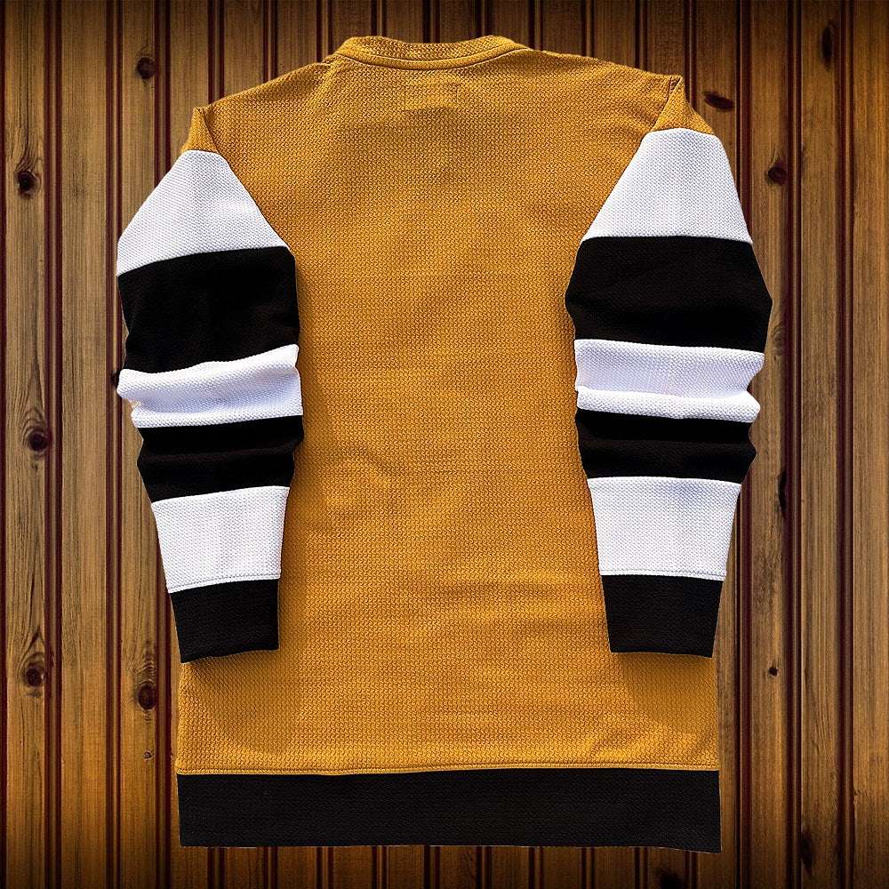 Winter Full sleeve T-Shirt Saffron Yellow White with Black