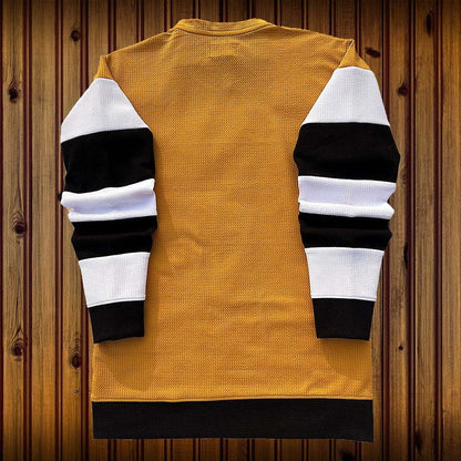 Winter Full sleeve T-Shirt Saffron Yellow White with Black