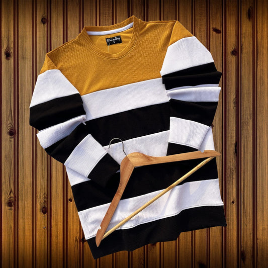 Winter Full sleeve T-Shirt Saffron Yellow White with Black