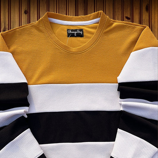 Winter Full sleeve T-Shirt Saffron Yellow White with Black