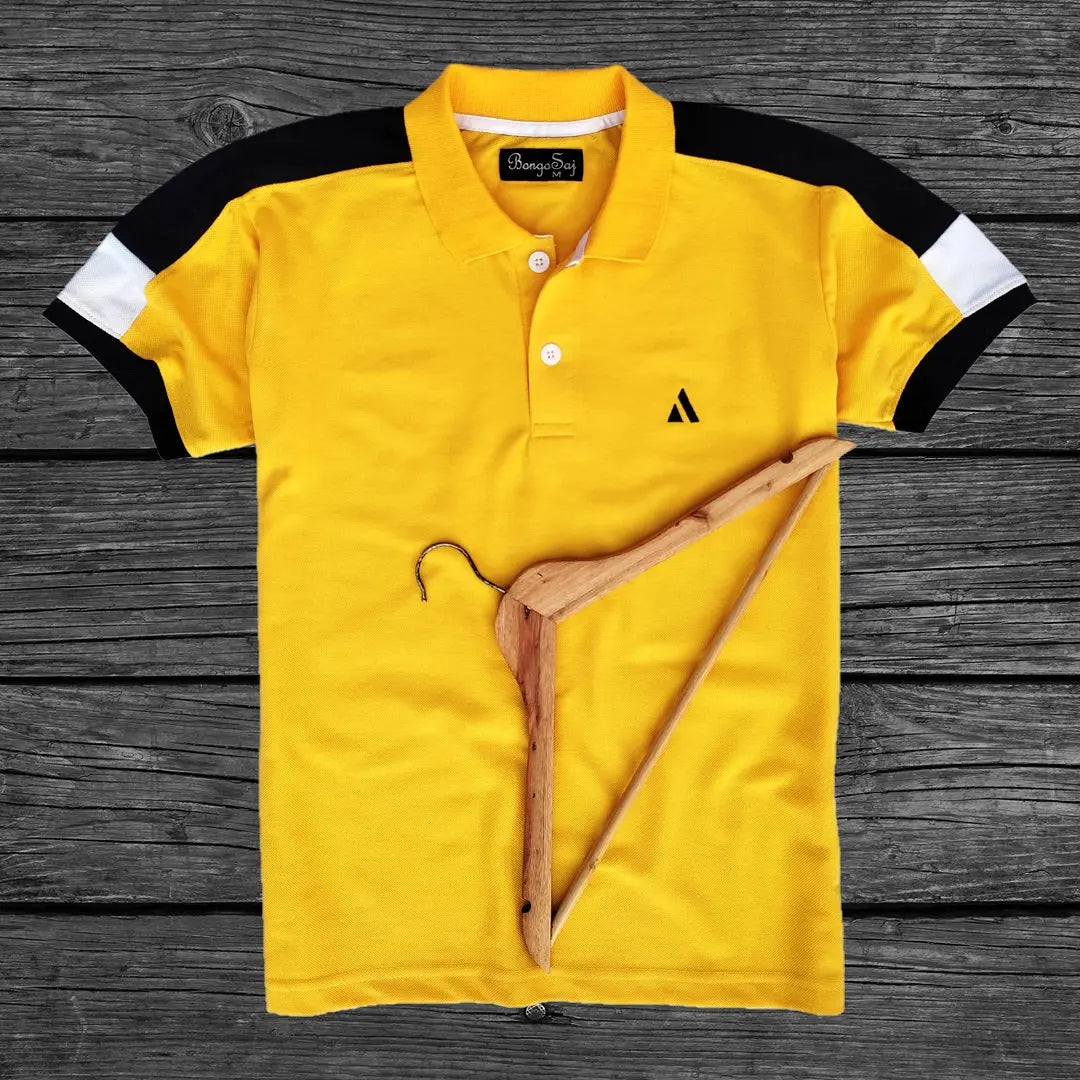 Yellow Polo T-Shirt with Navy Shoulder Cut