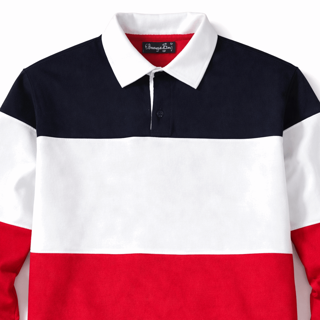 Full Sleeve Collar T-Shirt Black  White & Red
