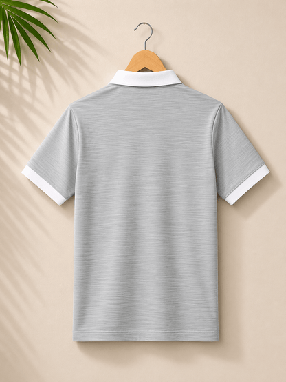 Classic Grey Polo T-Shirt | White Collar & Cuffs