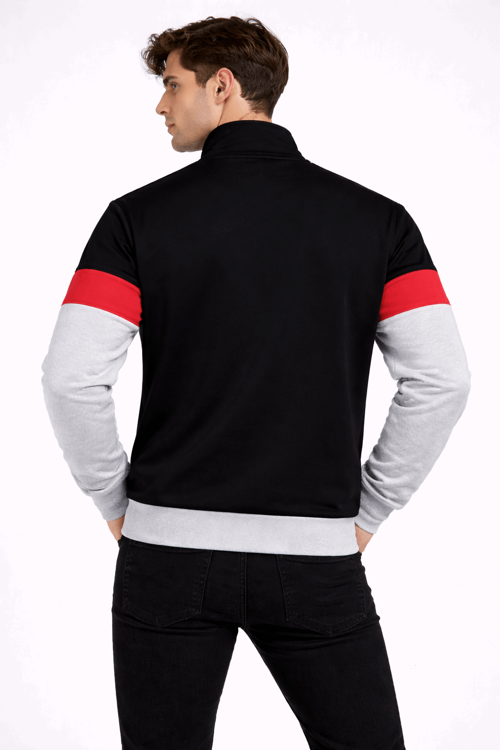 Full Sleeve Sweat Jacket Black with Melange