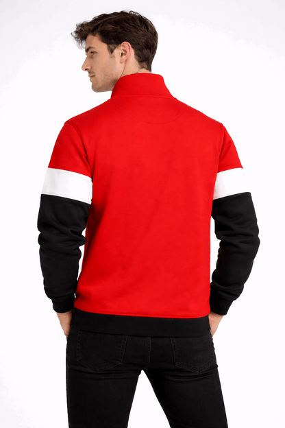 Men Full Sleeve Red With Navy Sweat Jacket