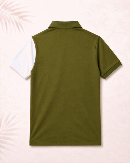Premium Dual Tone Cotton Polo T-Shirt for Men | Olive Green & White