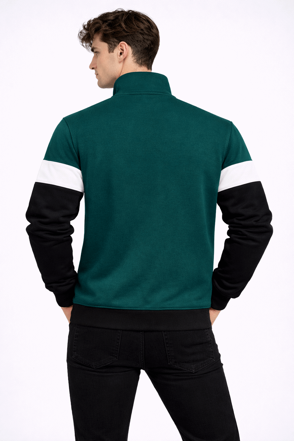 Men Full Sleeve Peacock Green with Navy blue, Sweat Jacket