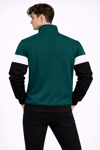 Men Full Sleeve Peacock Green with Navy blue, Sweat Jacket