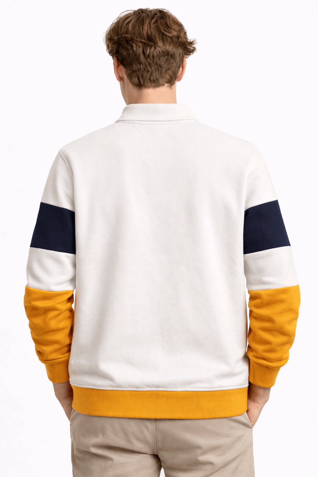 Premium Polo T-Shirt White–Mustard yellow–Black Colorblock