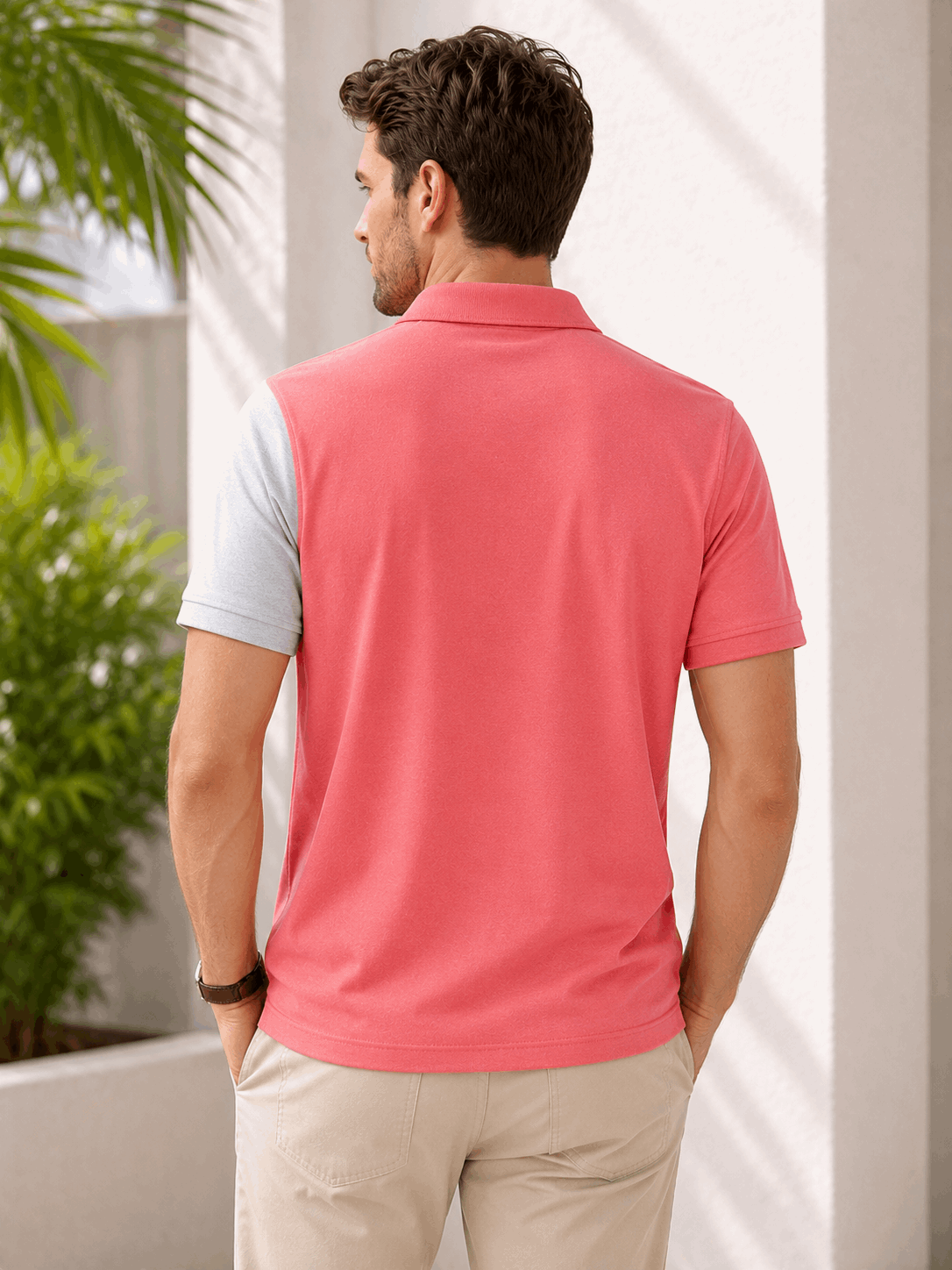 Dual Tone Polo T-Shirt – Coral Pink & Melange Grey