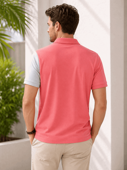 Dual Tone Polo T-Shirt – Coral Pink & Melange Grey