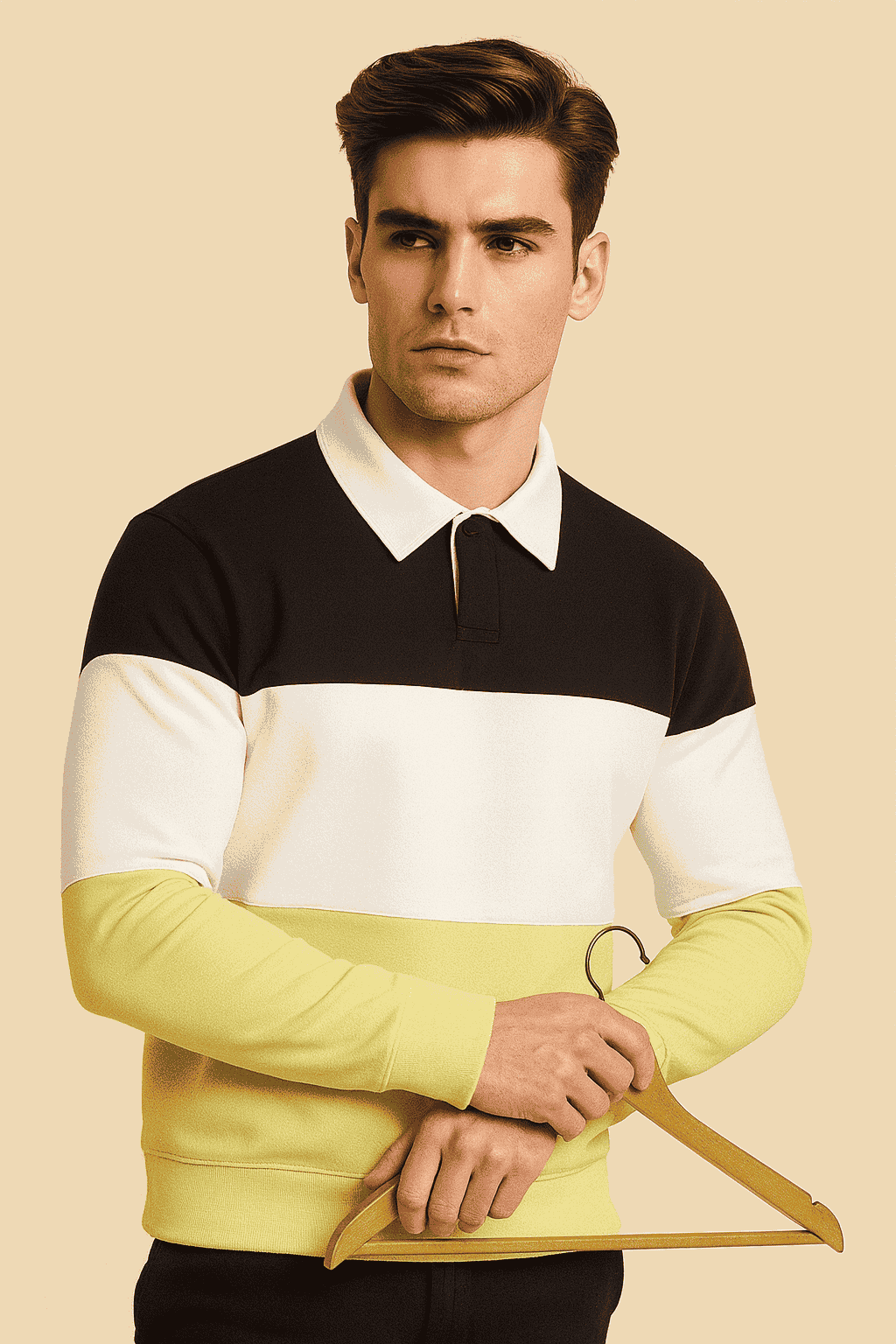 Full sleeve Collar Lycra T Shirt Black White with Pear Green