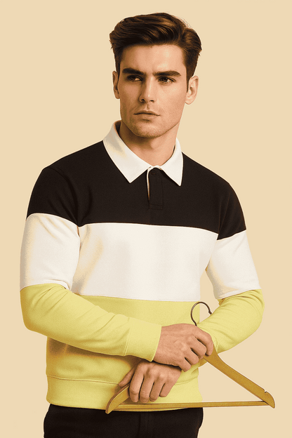 Full sleeve Collar Lycra T Shirt Black White with Pear Green