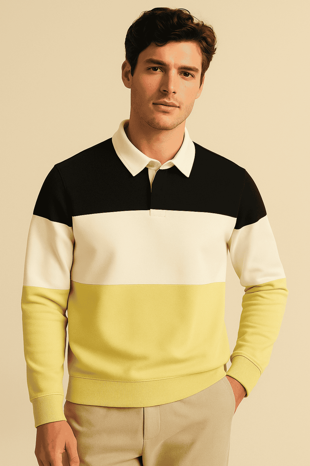 Full sleeve Collar Lycra T Shirt Black White with Pear Green