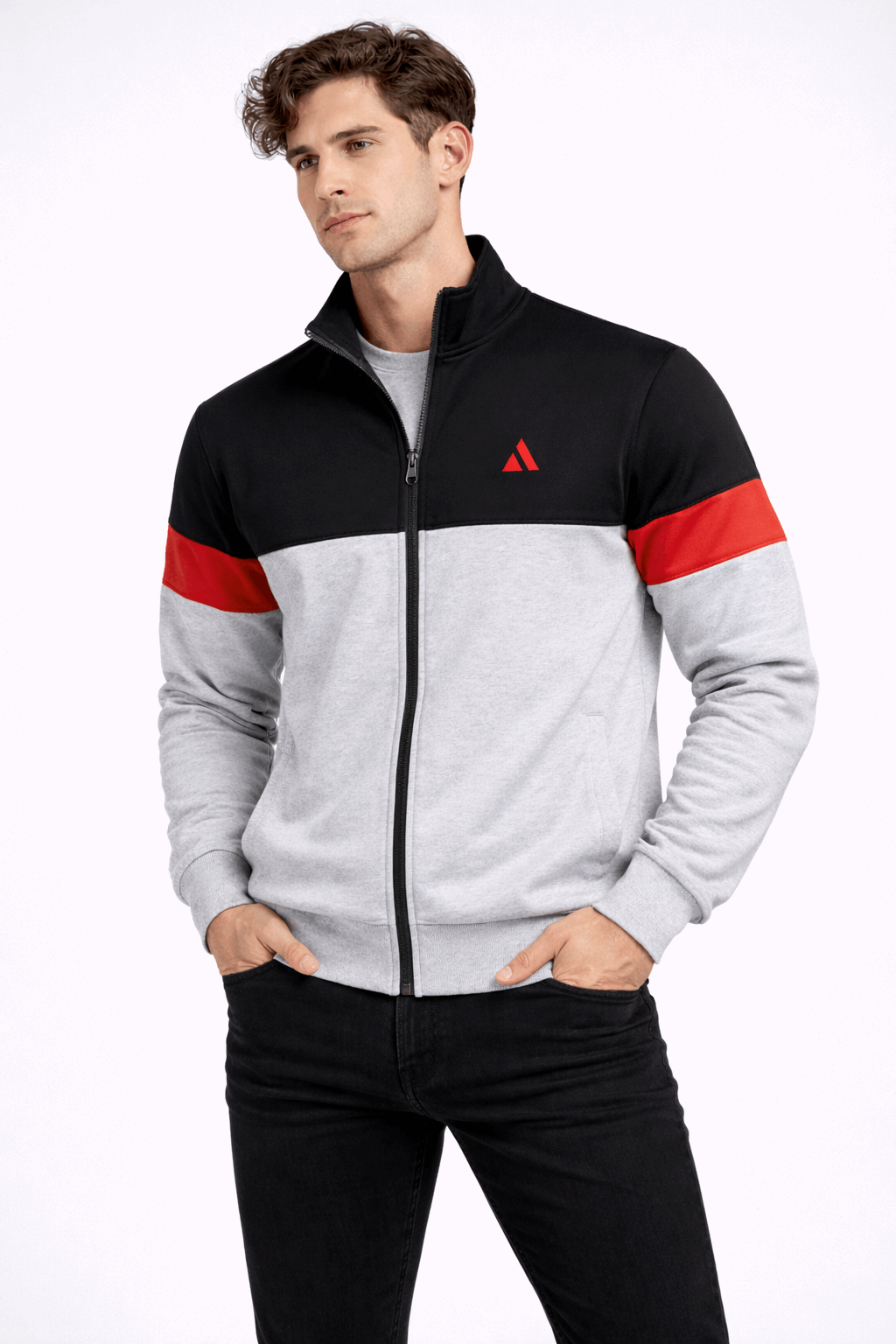 Full Sleeve Sweat Jacket Black with Melange