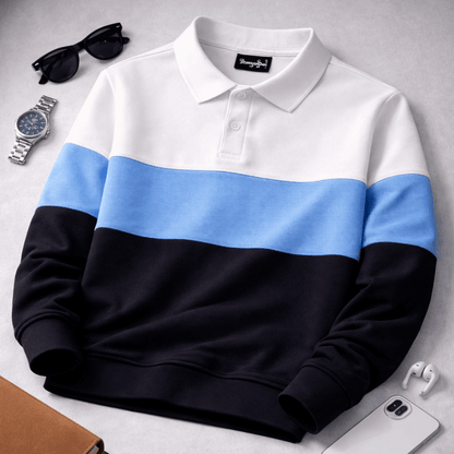 Men’s Colorblock Popcorn Fabric T shirt – White, Sky Blue & Black