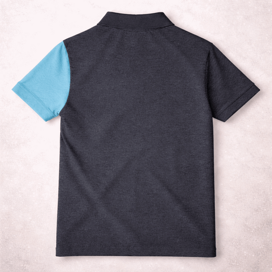 Premium Dual Tone Polo T-Shirt (Dark Mélange & Sky Blue)