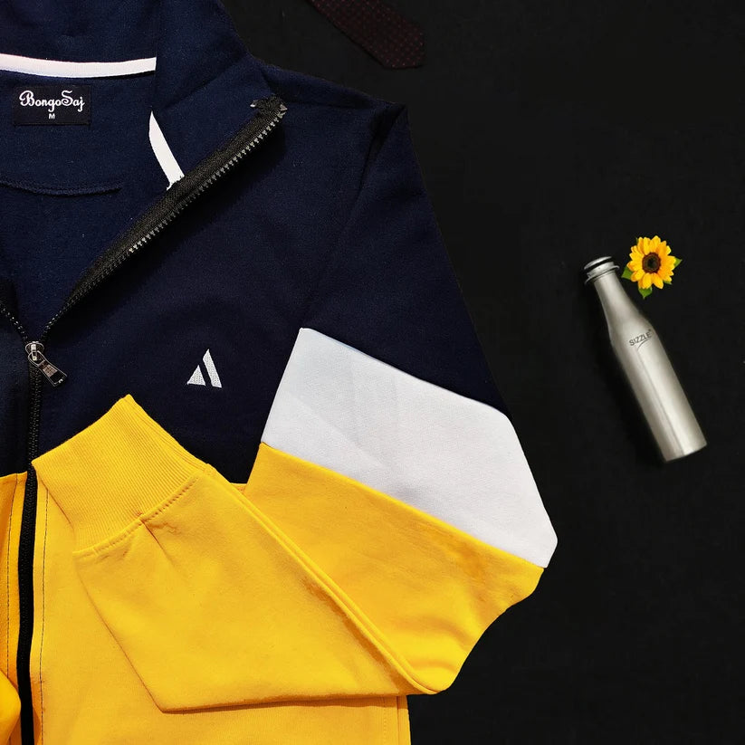 Full Sleeve Sweat Jacket Navy with Yellow