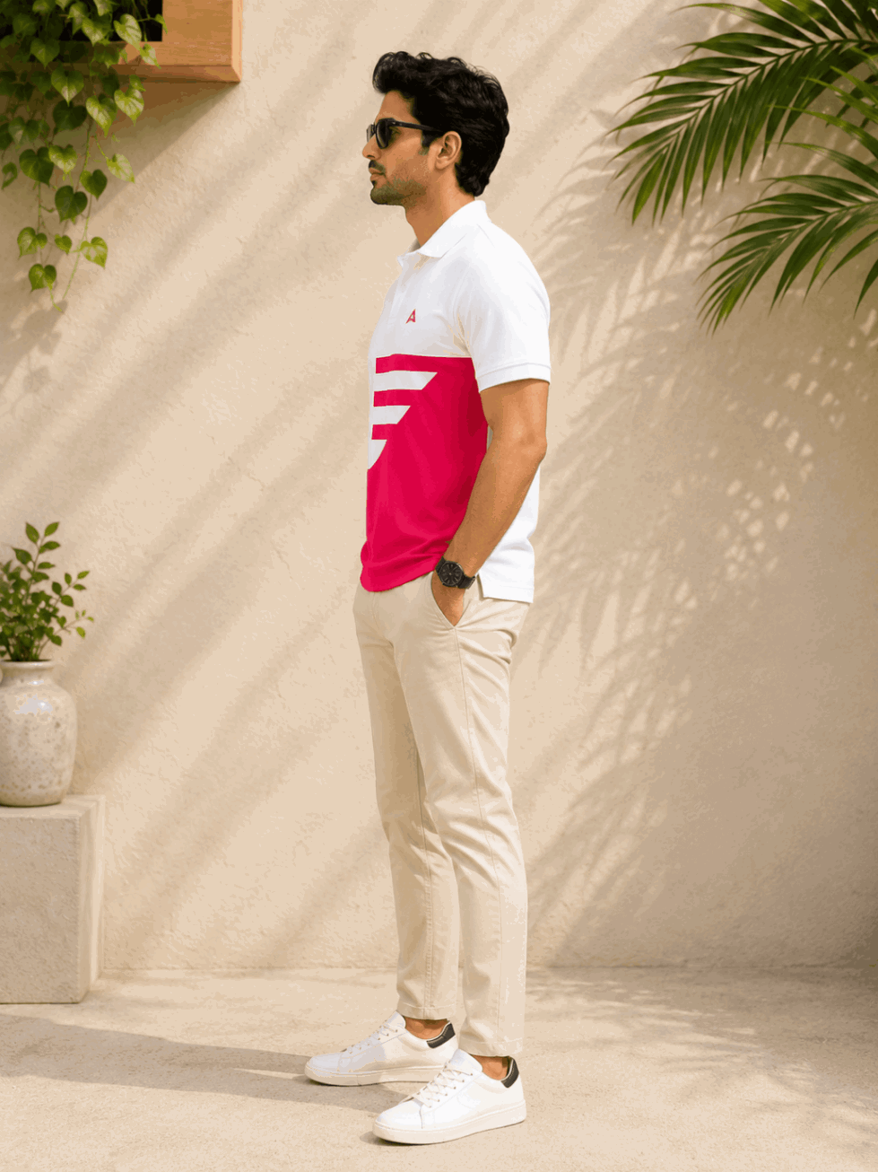 Men's Premium Cotton Piqué Polo T-Shirt – White & Hot Pink