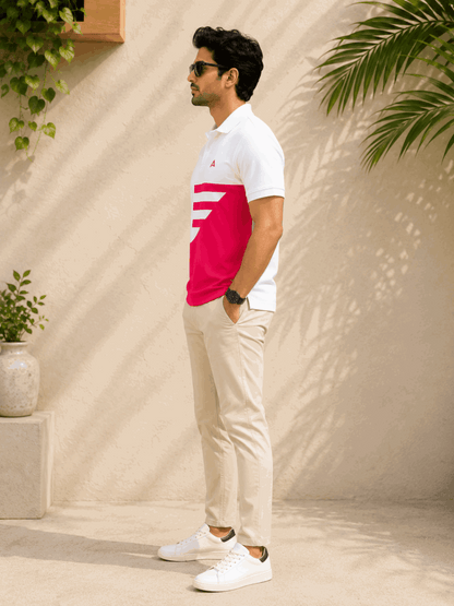 Men's Premium Cotton Piqué Polo T-Shirt – White & Hot Pink