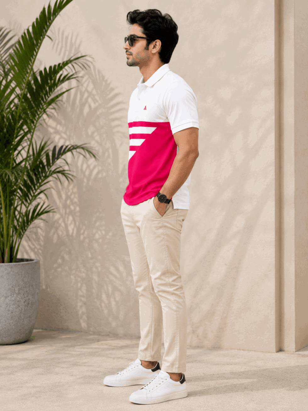 Men's Premium Cotton Piqué Polo T-Shirt – White & Hot Pink
