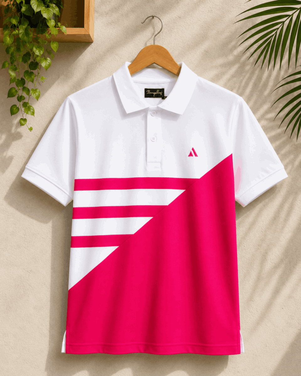 Men's Premium Cotton Piqué Polo T-Shirt – White & Hot Pink