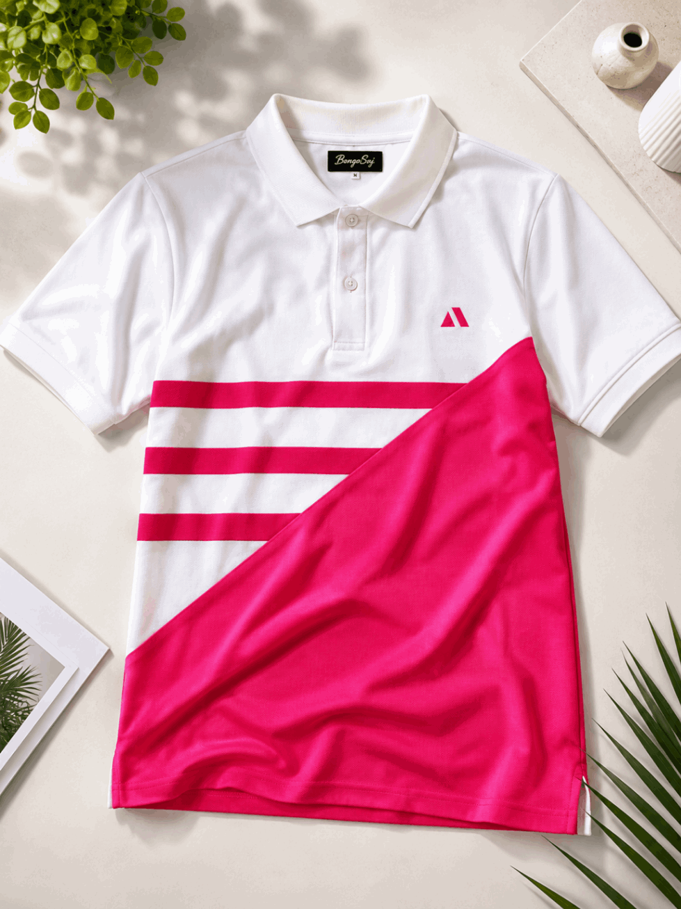 Men's Premium Cotton Piqué Polo T-Shirt – White & Hot Pink