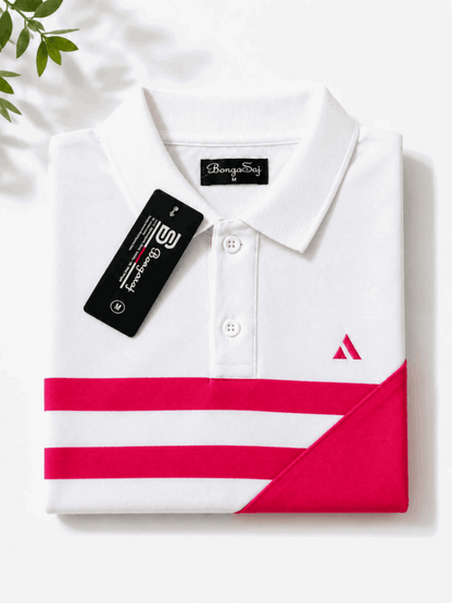Men's Premium Cotton Piqué Polo T-Shirt – White & Hot Pink