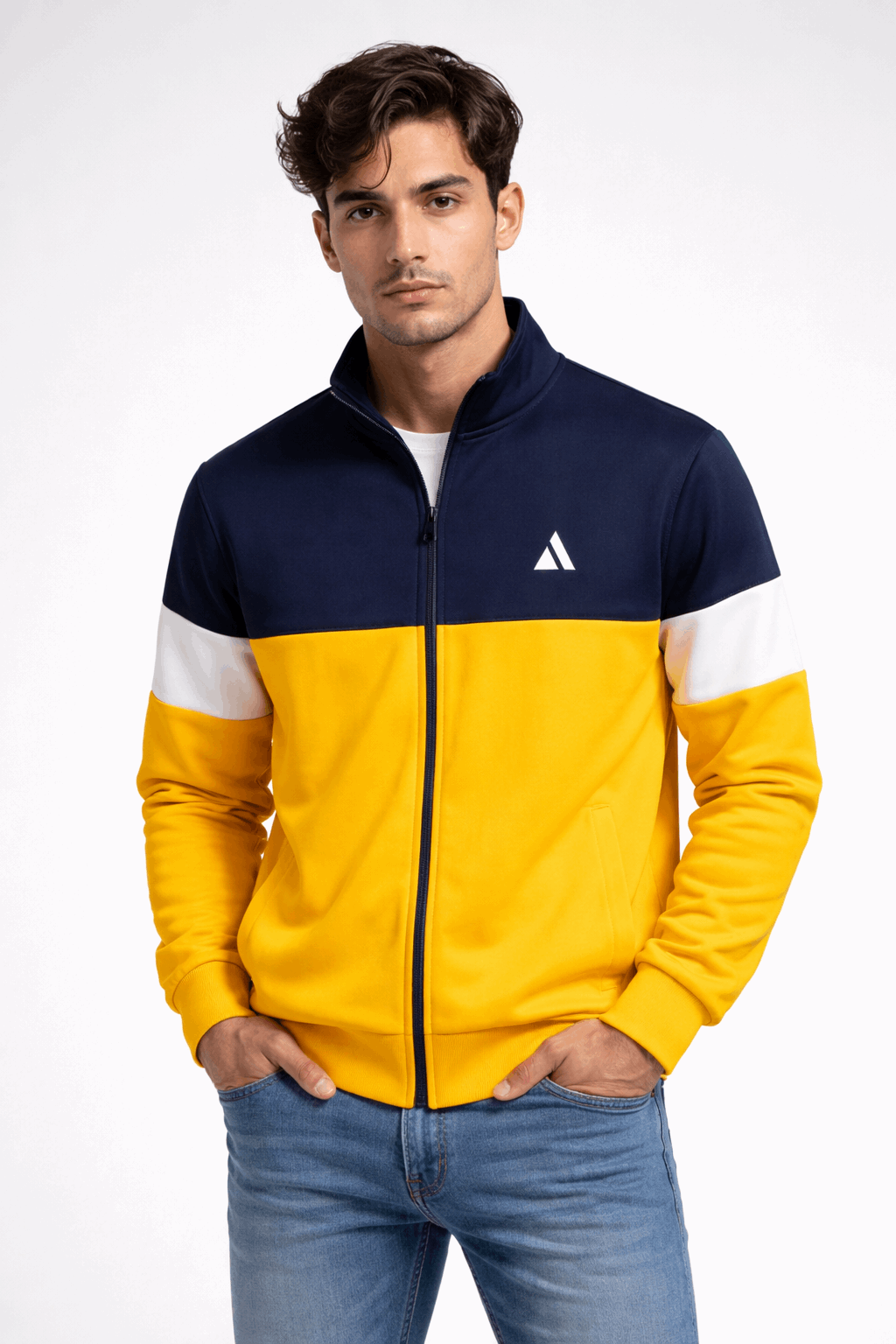 Full Sleeve Sweat Jacket Navy with Yellow