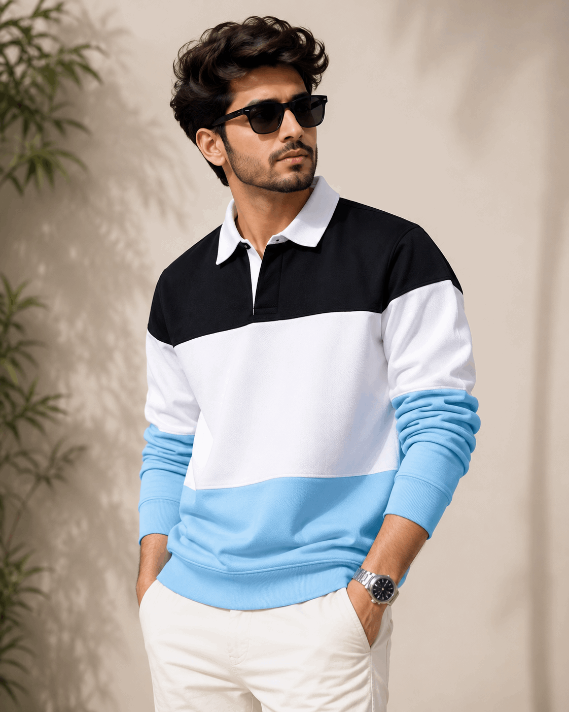 Sky Blue & White Full-Sleeve T-Shirt