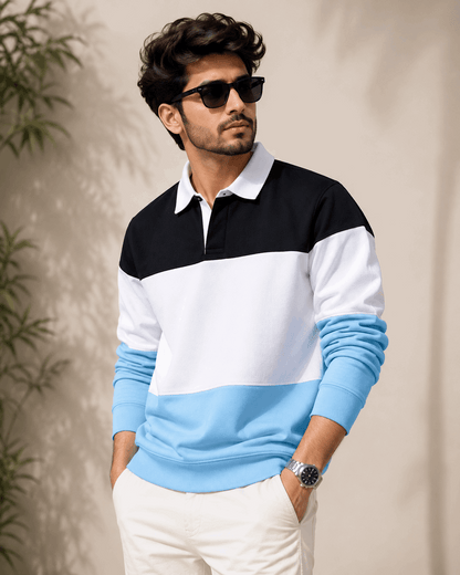 Sky Blue & White Full-Sleeve T-Shirt