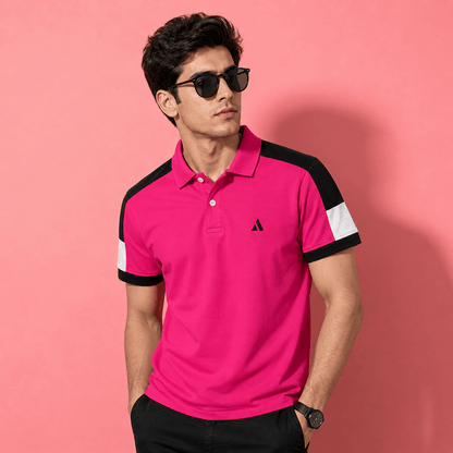 Premium Polo T-Shirt – Hot Pink Edition Shoulder cut