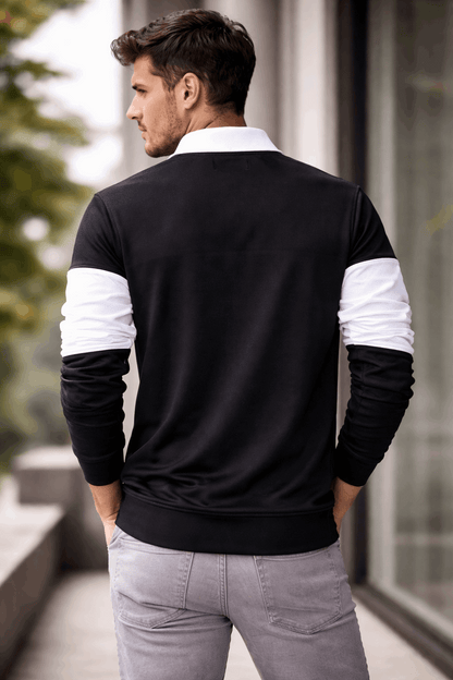 Full sleeve Collar Lycra T Shirt Black with White new