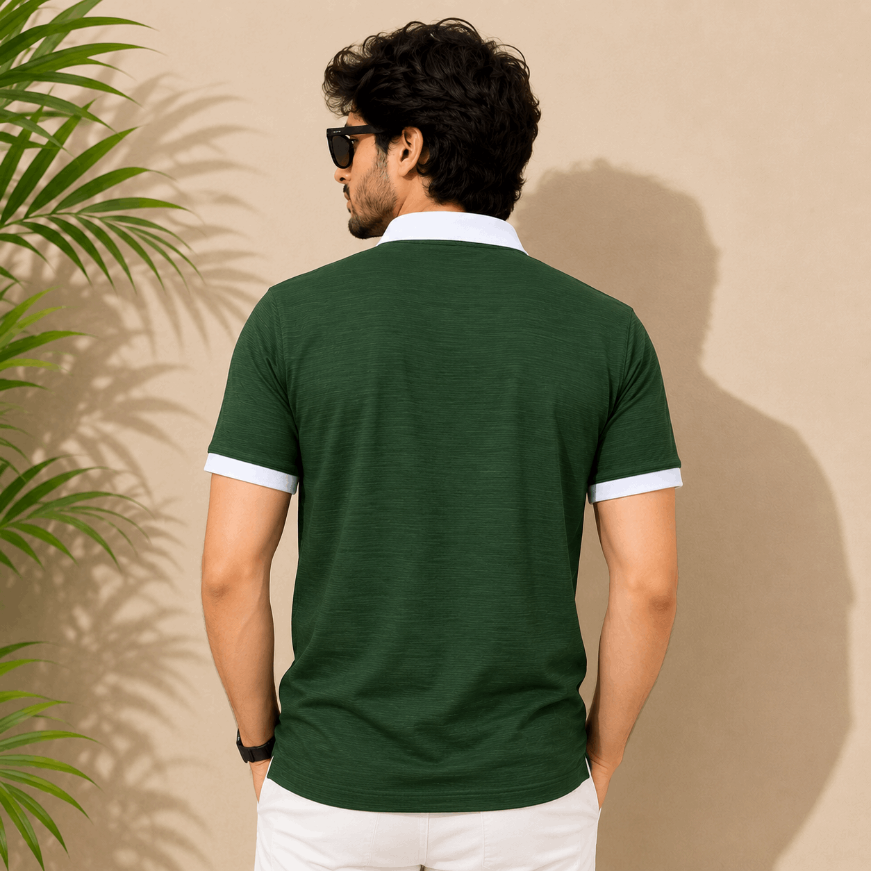 Classic Dark Green Polo T-Shirt | White Collar & Cuffs