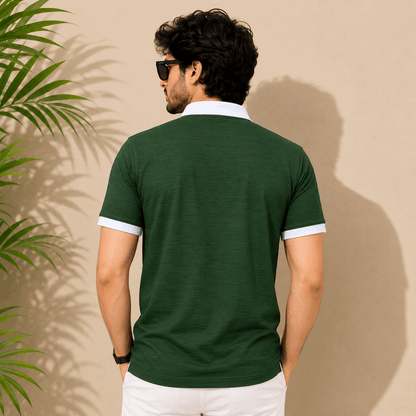 Classic Dark Green Polo T-Shirt | White Collar & Cuffs