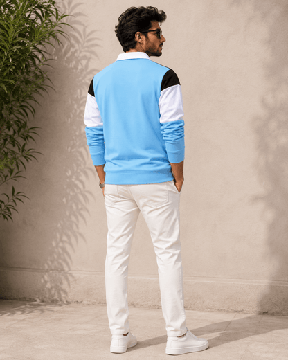 Sky Blue & White Full-Sleeve T-Shirt